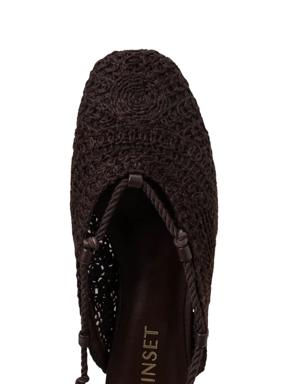 TWINSET crochet-deisgn lace-up flat mules Bruin