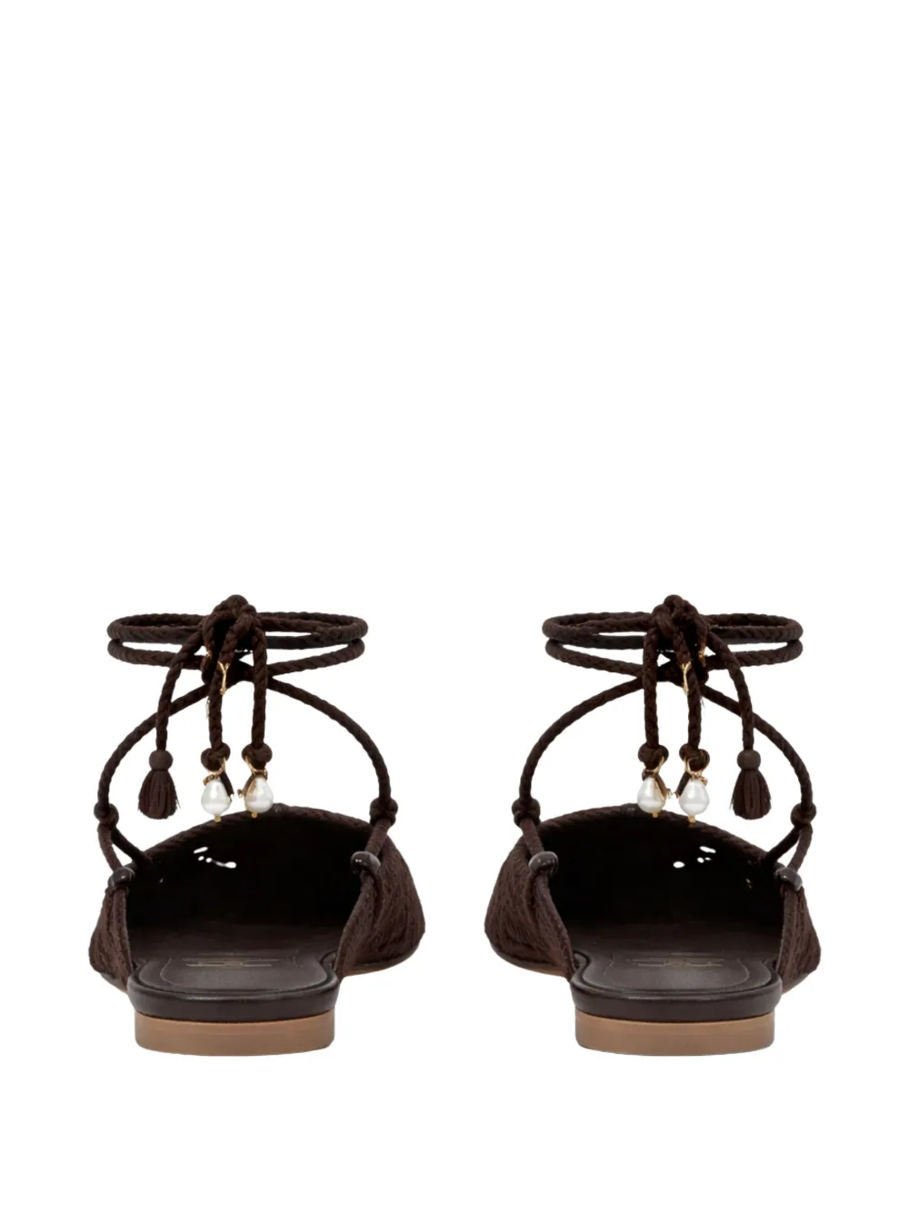 TWINSET crochet-deisgn lace-up flat mules Bruin