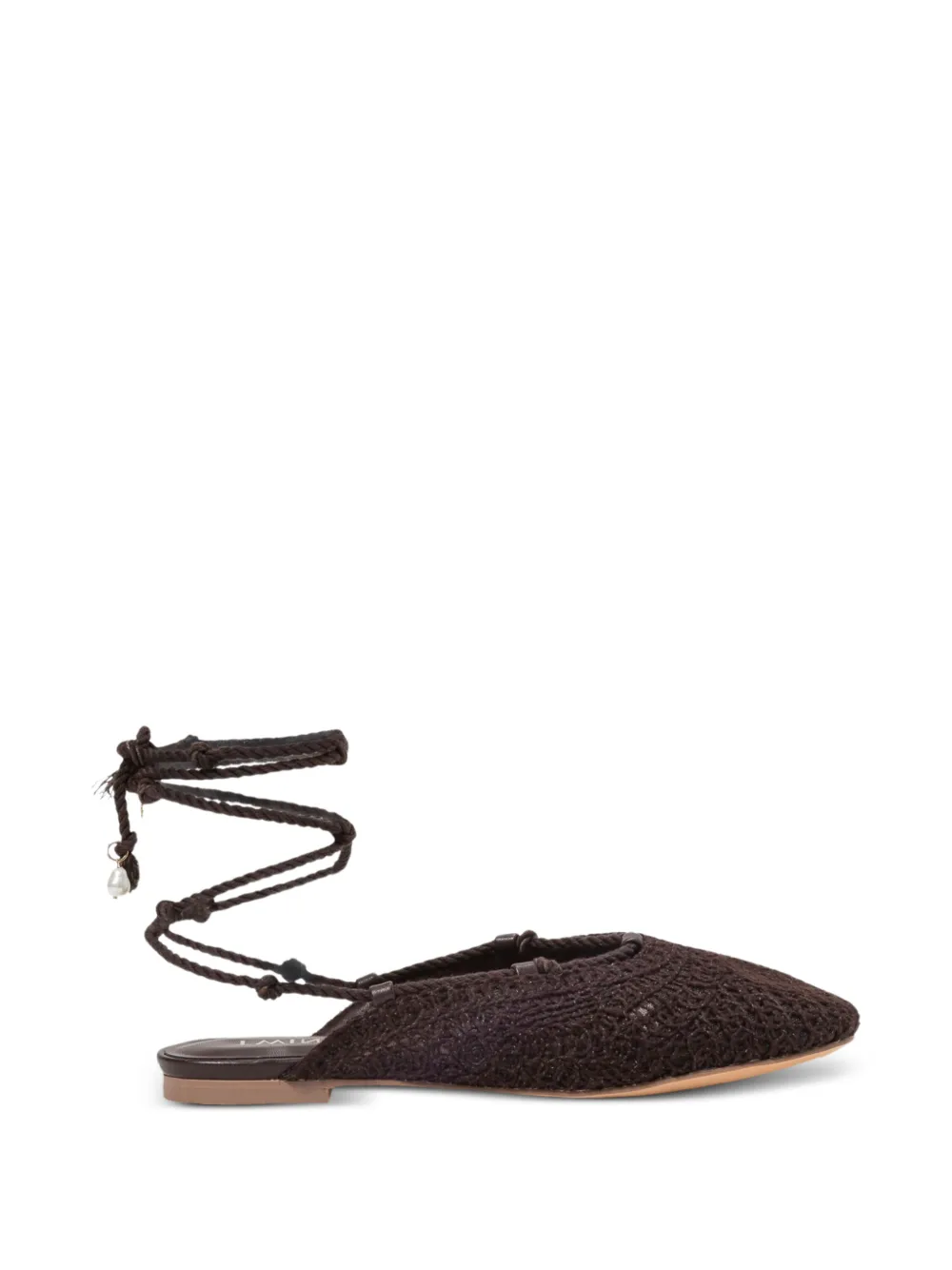 TWINSET crochet-deisgn lace-up flat mules Bruin