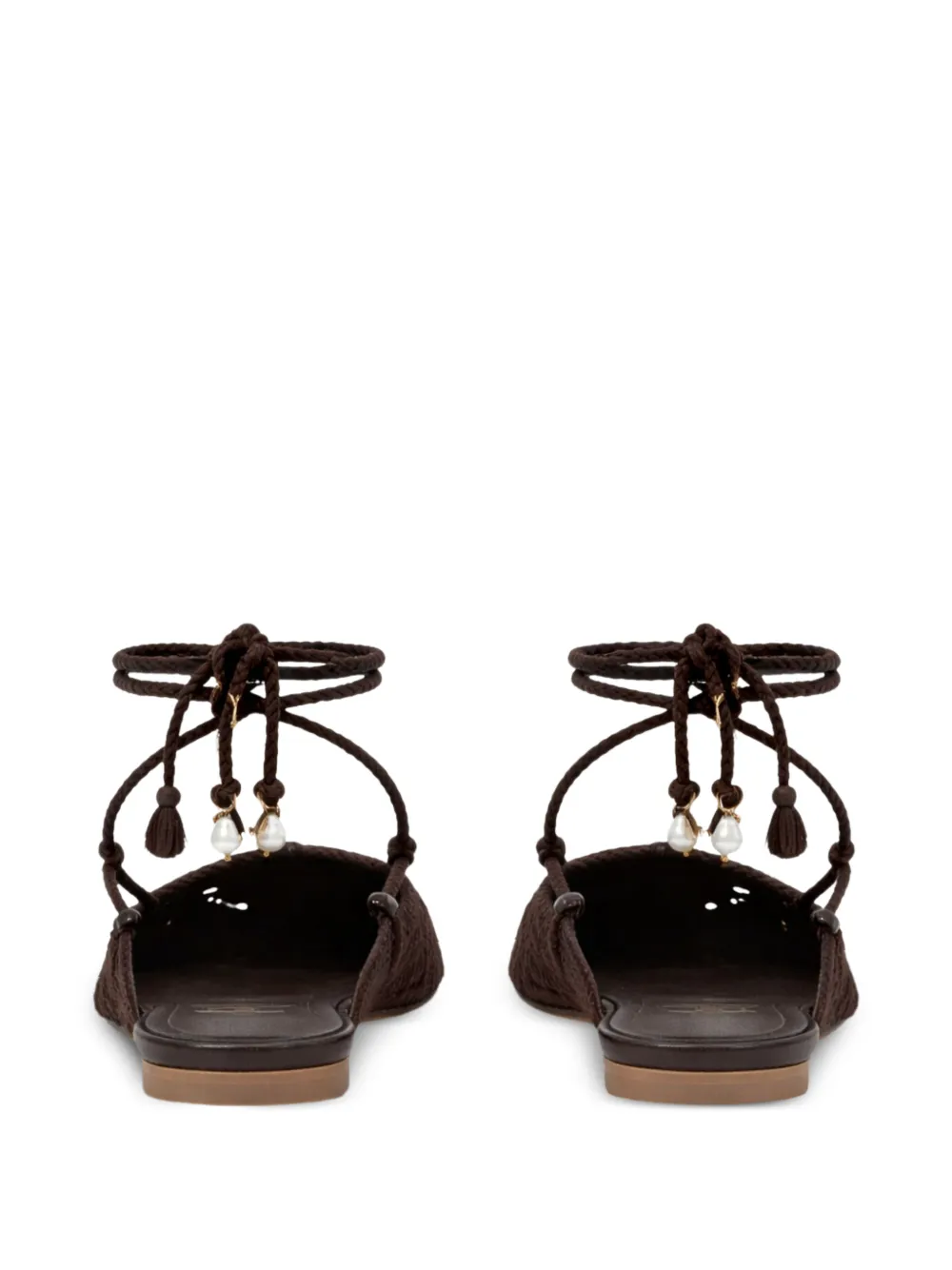  Twinset Crochet-deisgn Lace-up Flat Mules - Brown 