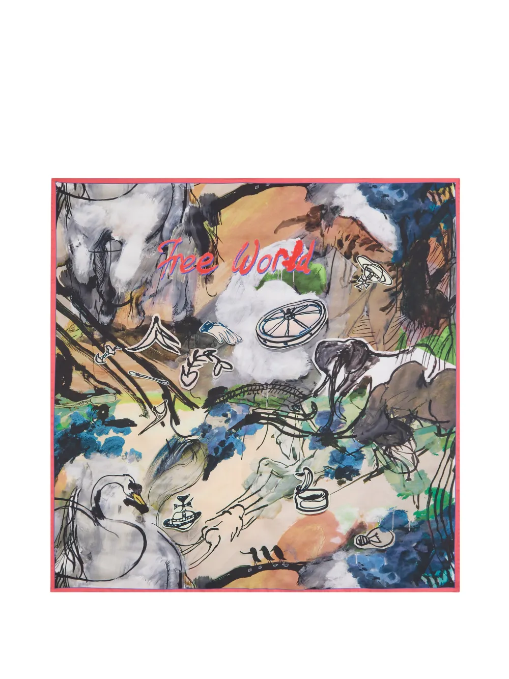 Vivienne Westwood Free World printed silk scarf - Toni neutri