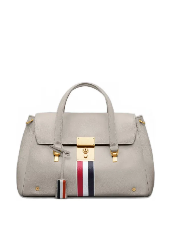 Thom Browne RWB Stripe Bolton Bag in Soft Pebble Grain Leather in White