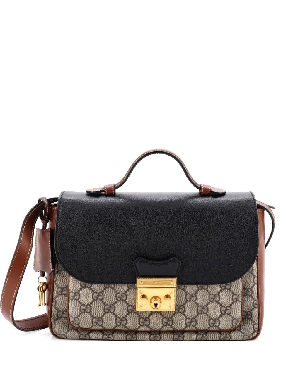 Gucci Pre-Owned Padlock Front Pocket Flap GG Coated Canvas and Leather Small shoulder bag - Marrone