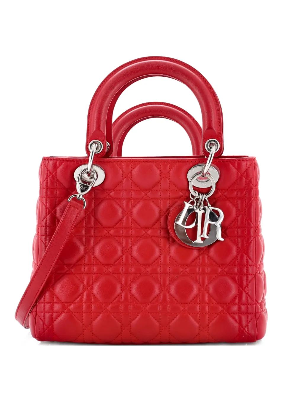 Christian Dior Pre-Owned Lady Dior Bag Cannage Quilt Lambskin Medium satchel - Rosso