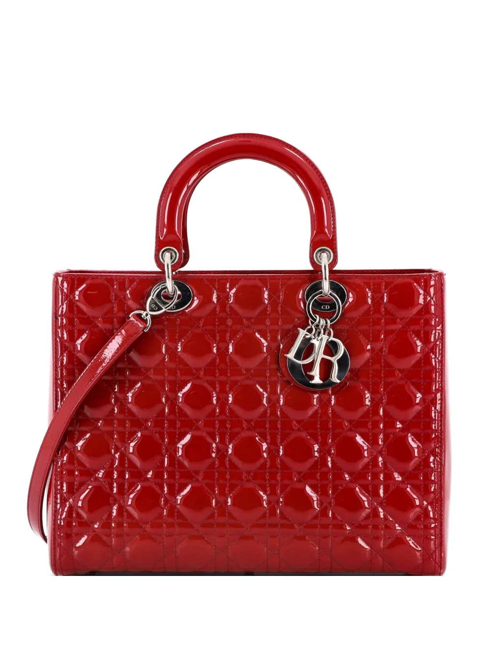 Christian Dior Pre-Owned Lady Dior Bag Cannage Quilt Patent Large satchel - Rosso
