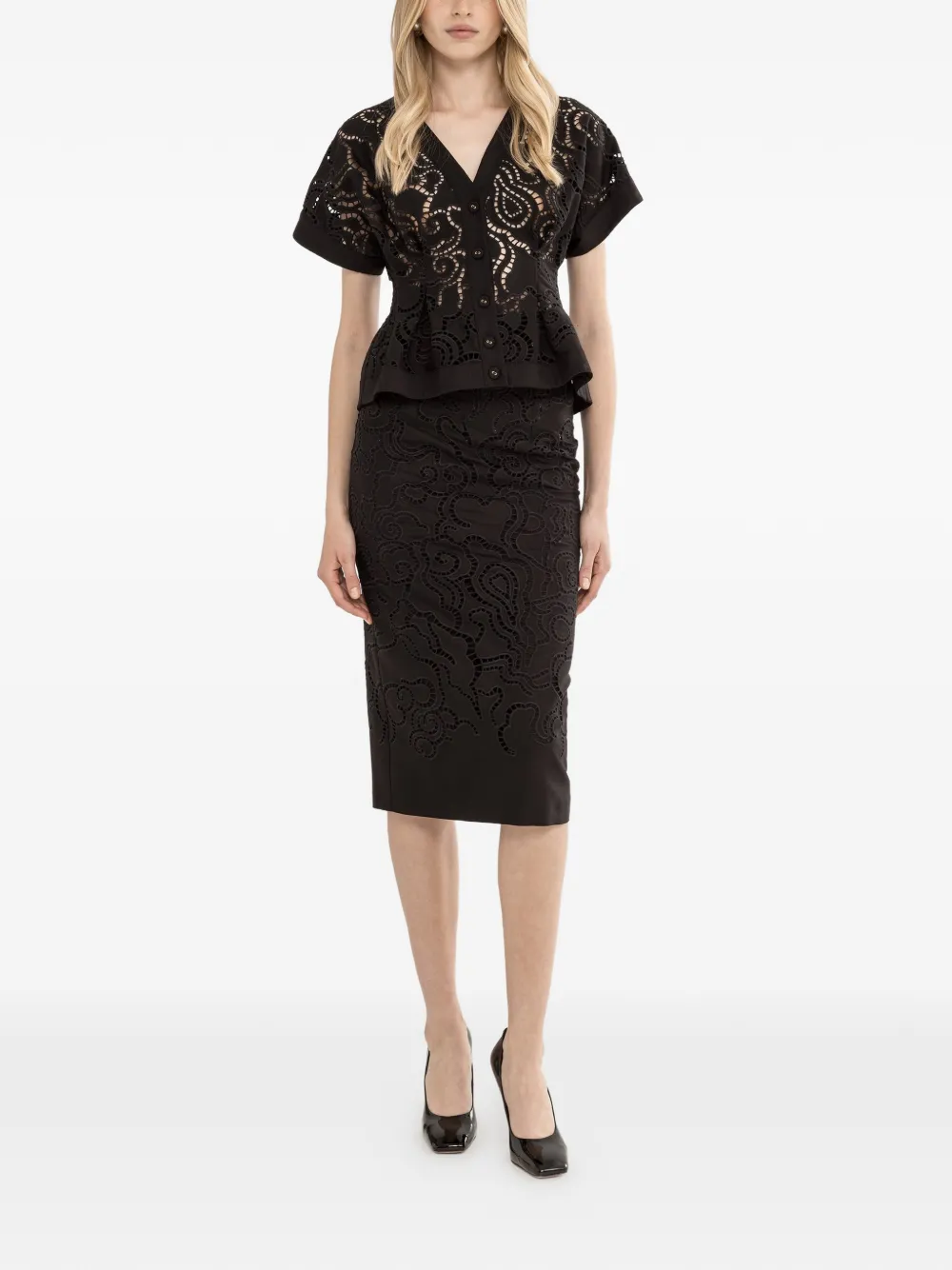  Nissa Embroidered Midi Skirt - Black 