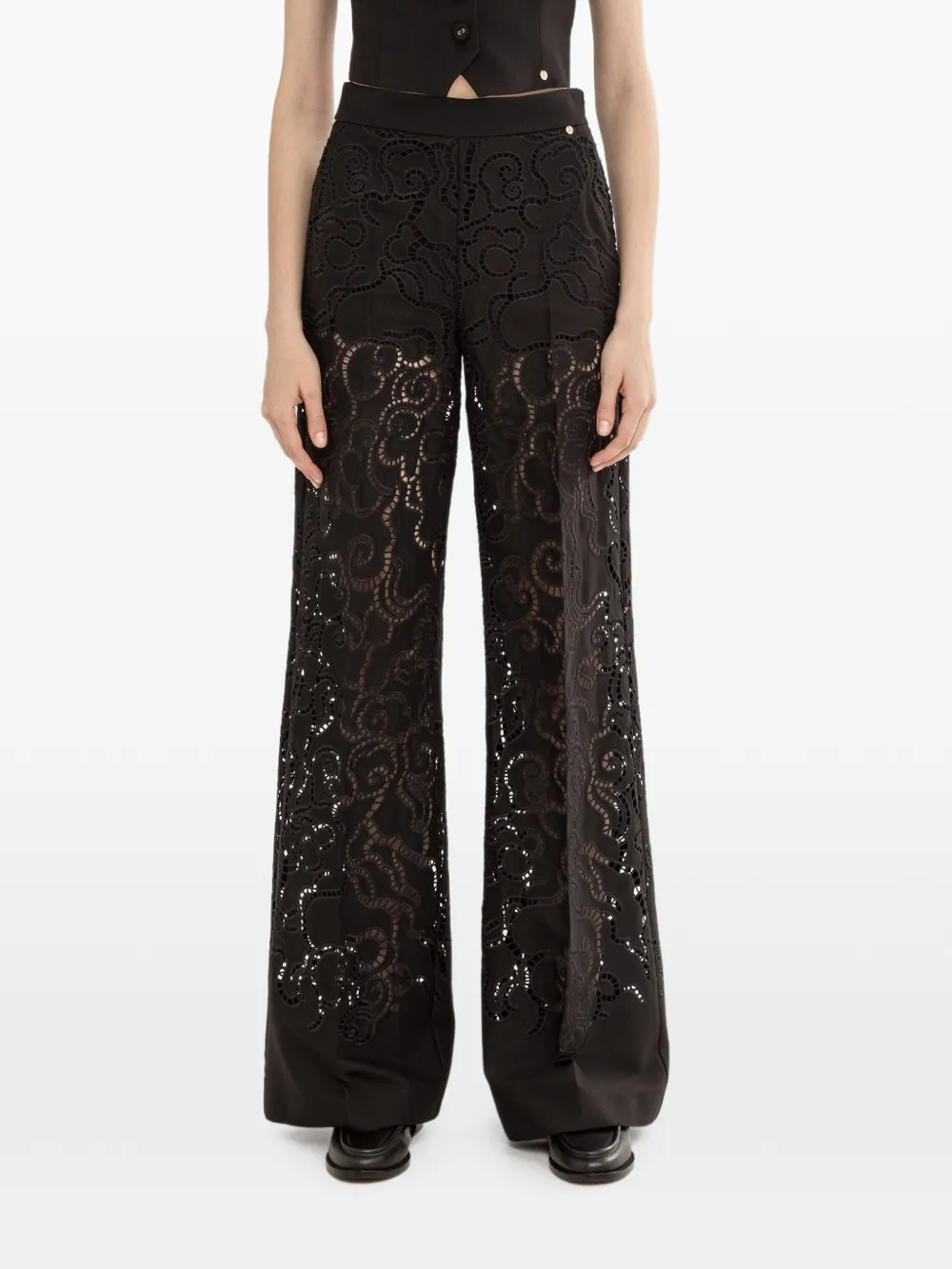 NISSA floral-embroidered trousers - Nero