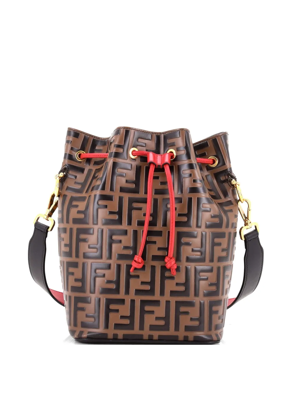 Fendi Pre-Owned Mon Tresor Zucca Embossed Leather Small bucket bag - Marrone