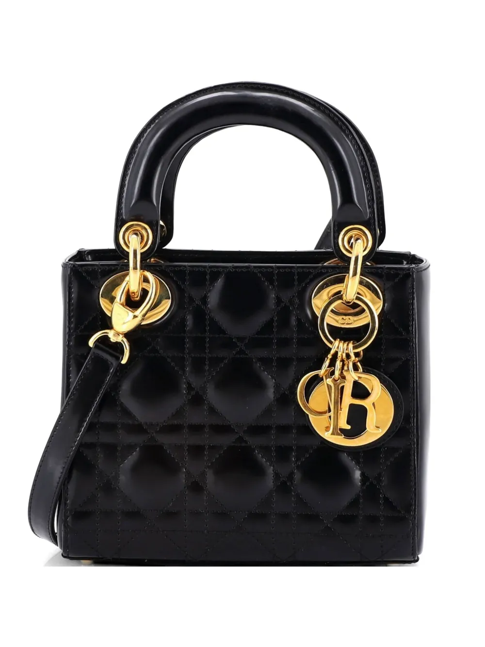 Christian Dior Pre-Owned Lady Dior Bag Cannage Quilt Patent Mini satchel - Black