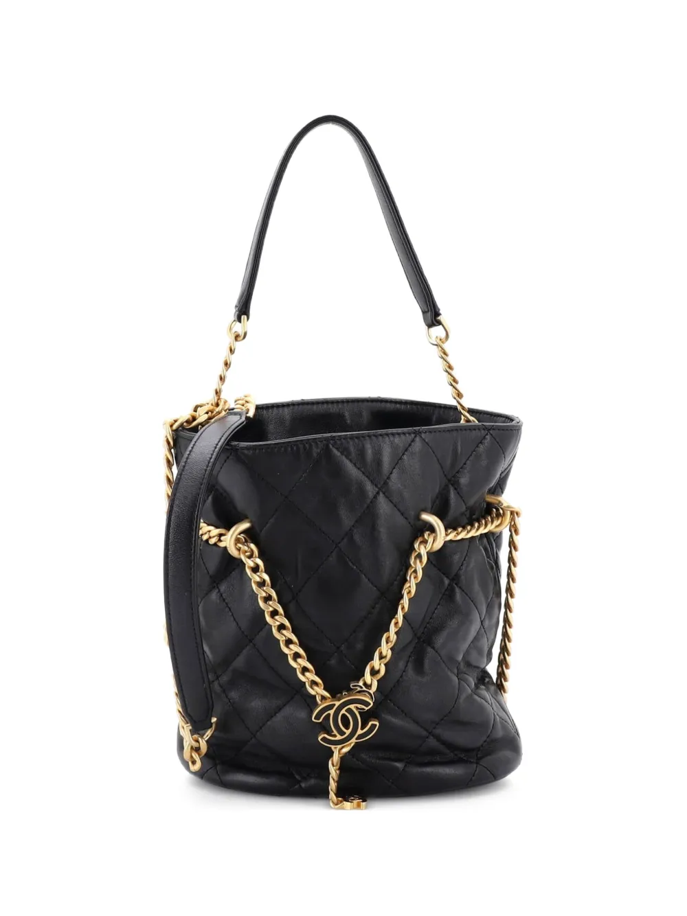 CHANEL Pre-Owned Pending CC Drawstring Quilted Lambskin Small bucket bag - Nero