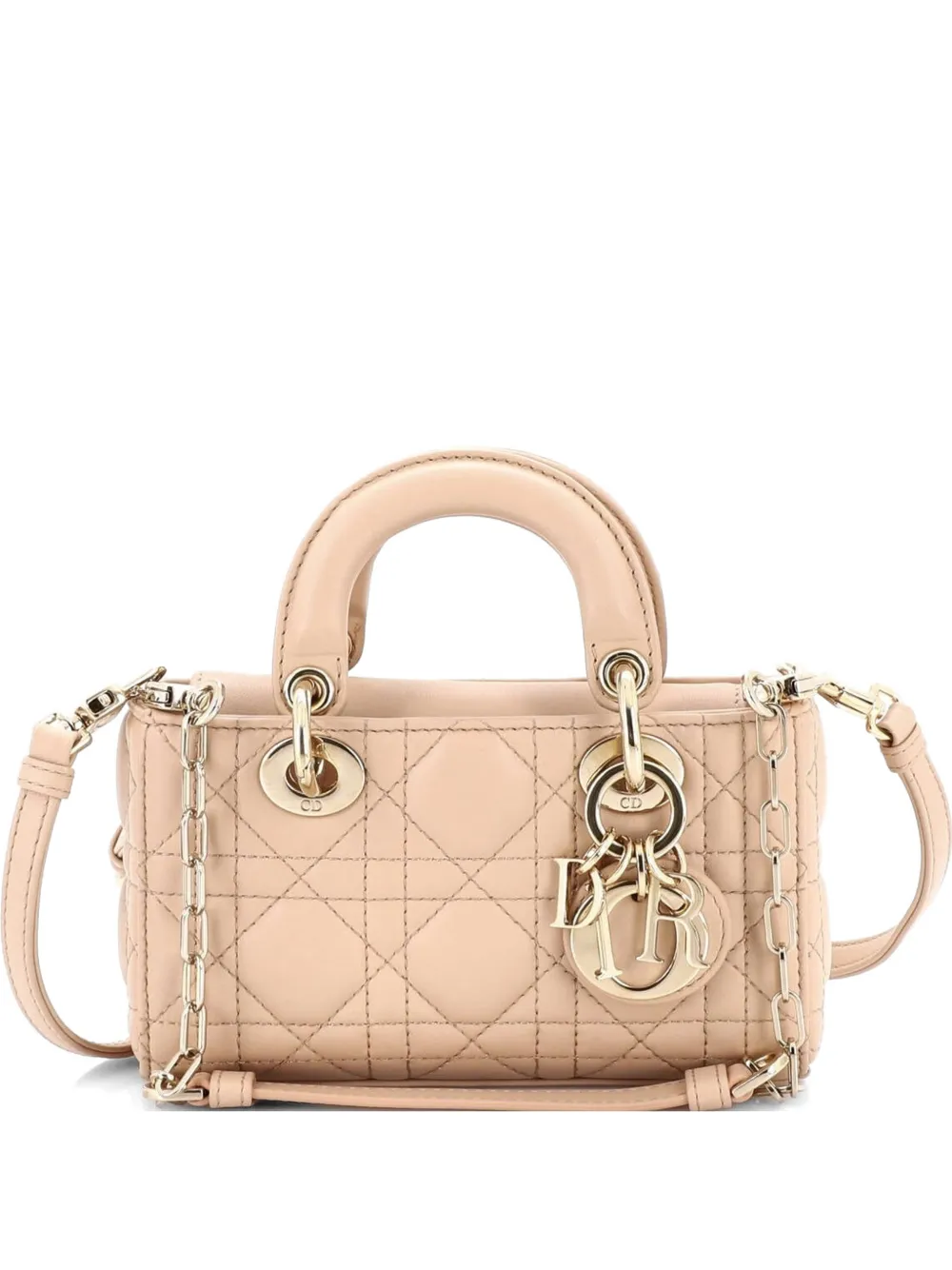 Dior Micro Lady Dior Cannage Satchel-Tasche aus gestepptem Lammleder in Nude Lammleder-Leder