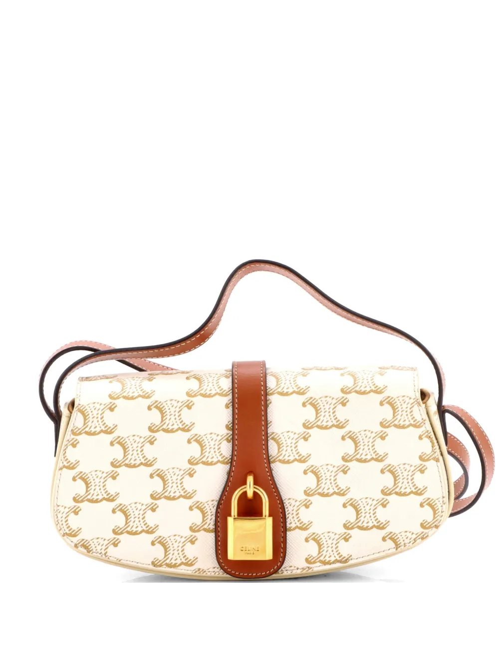 Pre-owned Celine Tabou Clutch With Strap Triomphe Coated Canvas Shoulder Bag In White
