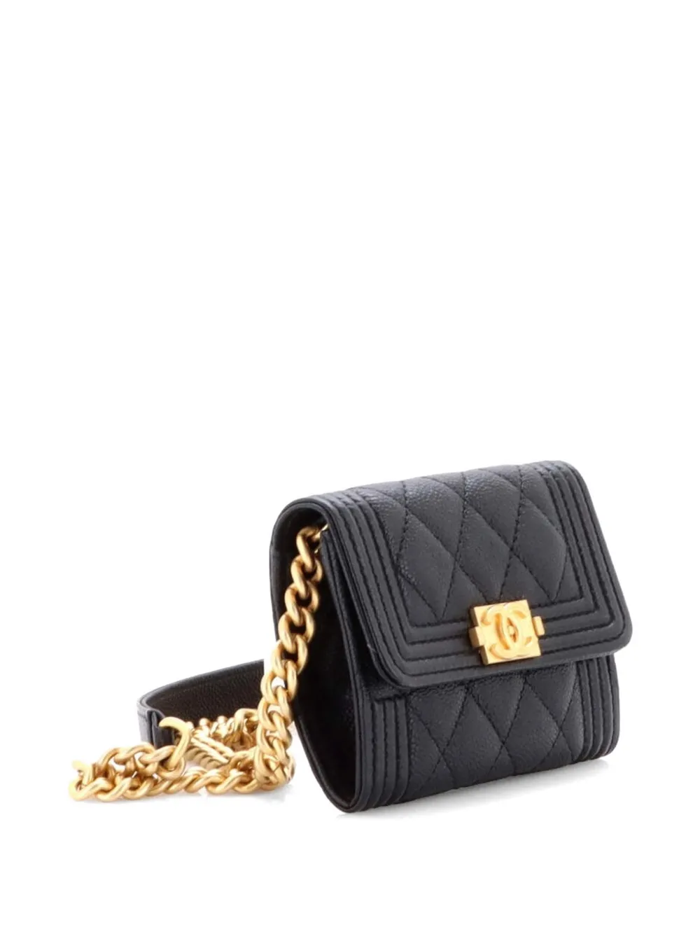  Chanel Pre-owned Mini Pochette Porte-monnaie à Bandoulière Boy Matelassé à Texture Caviar Avec Chaîne - Noir 