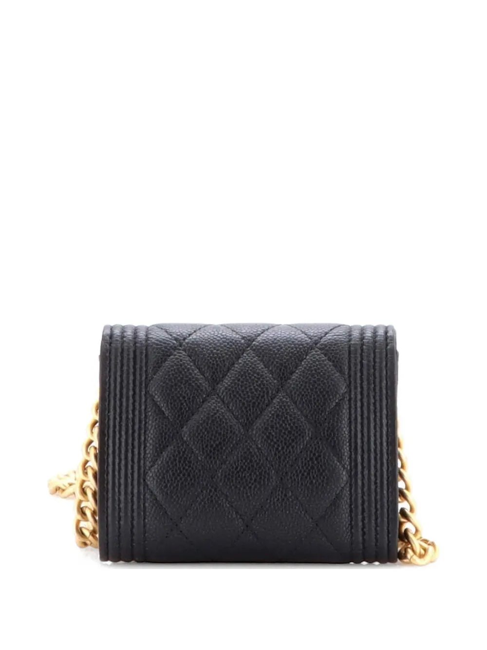  Chanel Pre-owned Mini Pochette Porte-monnaie à Bandoulière Boy Matelassé à Texture Caviar Avec Chaîne - Noir 