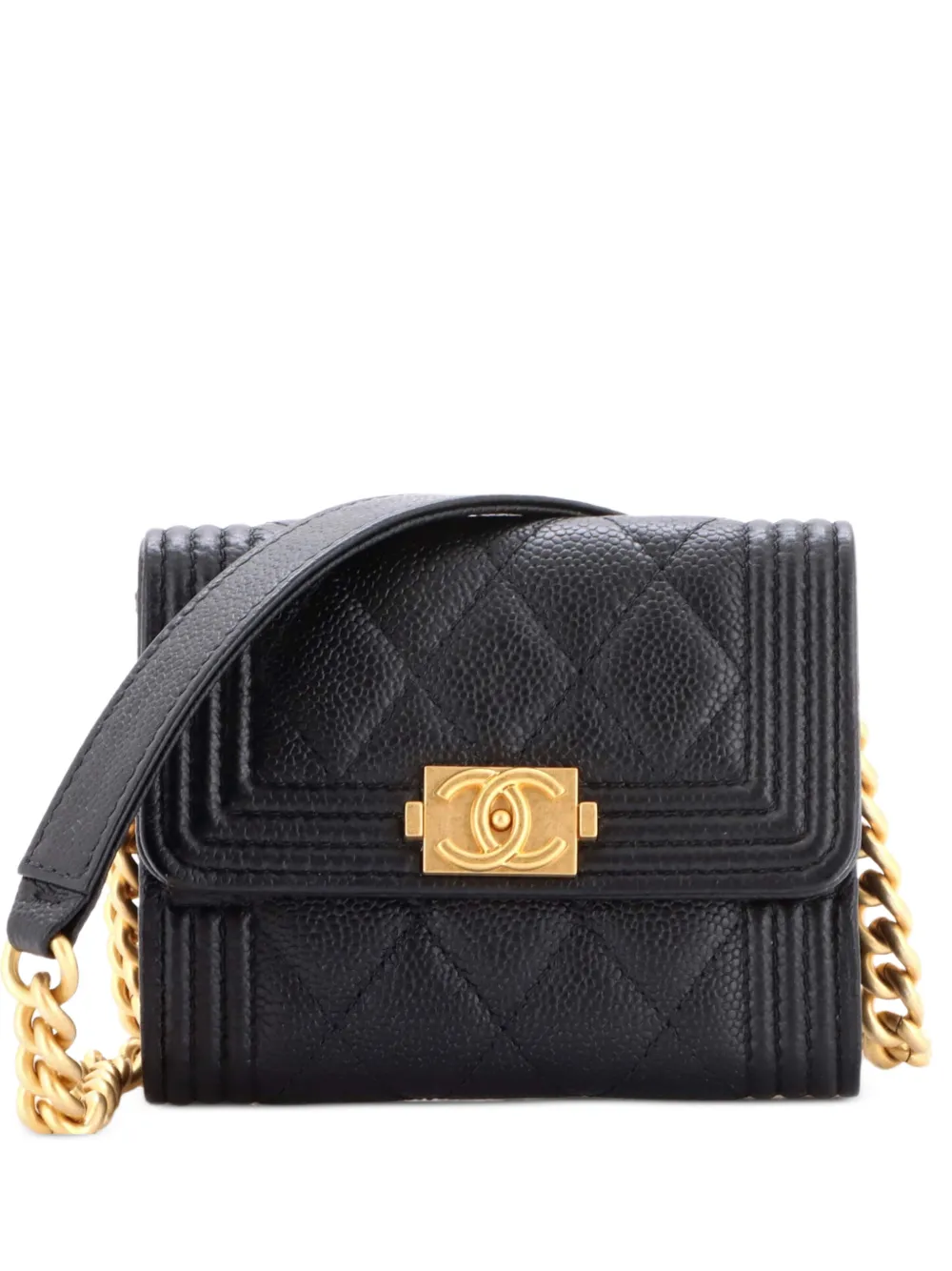 CHANEL Pre-Owned Boy Coin Purse with Chain Quilted Caviar Mini crossbody bag - Nero