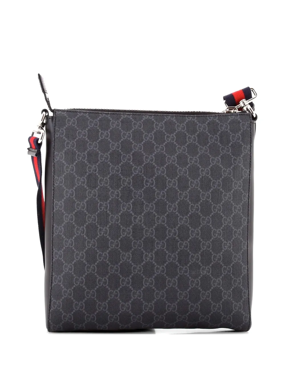  Gucci Pre-owned Web Strap Front Zip Messenger Bag Gg Coated Canvas Medium Crossbody Bag - Black 