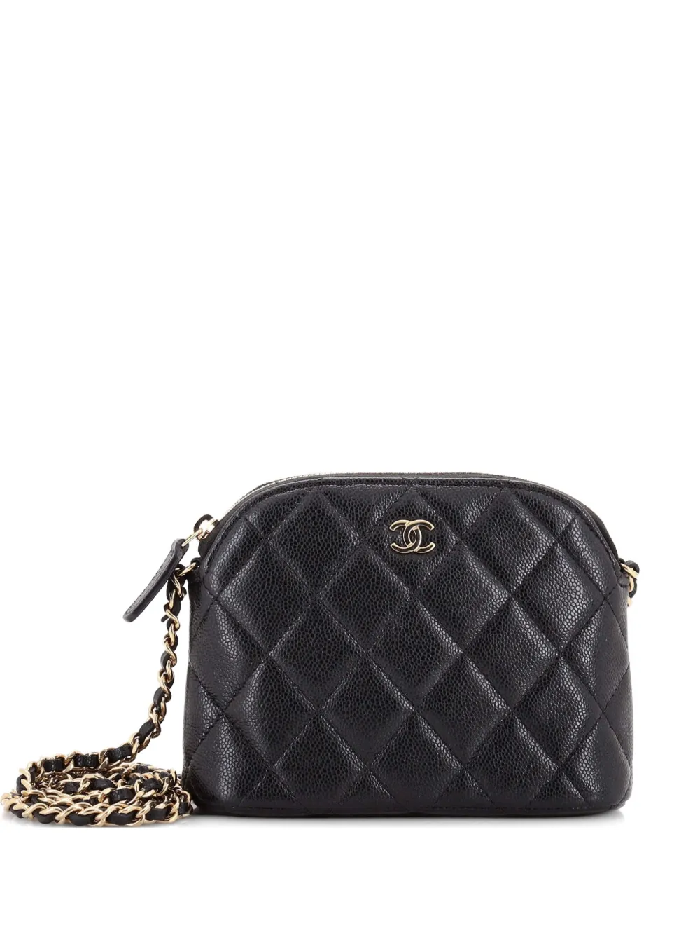 CHANEL Pre-Owned CC Dome Zip Clutch with Chain Quilted Caviar Mini crossbody bag - Nero