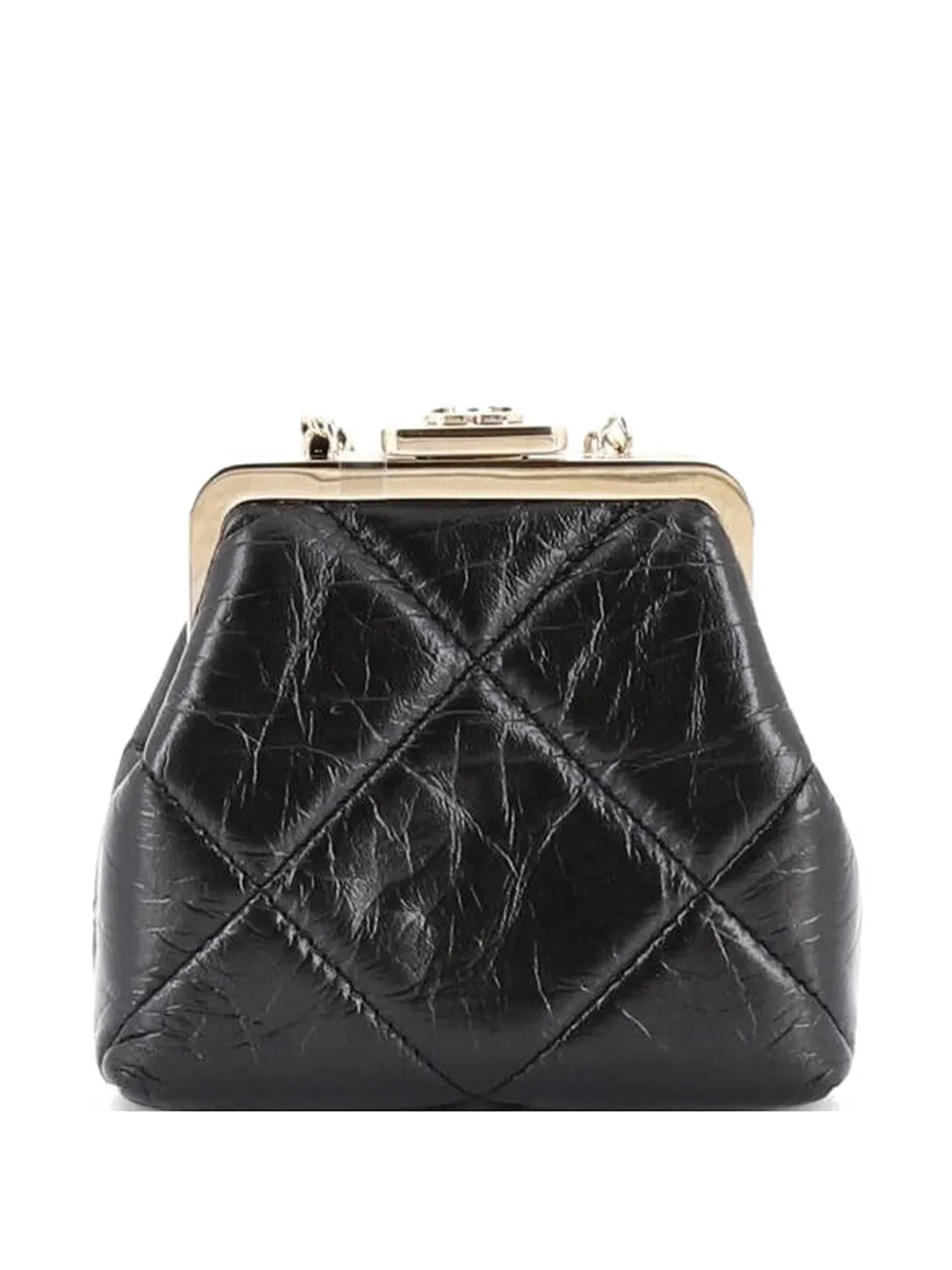Chanel Pre-owned CC Kisslock Frame Clutch with Chain Quilted Lambskin Mini Crossbody Bag in Black, view 2