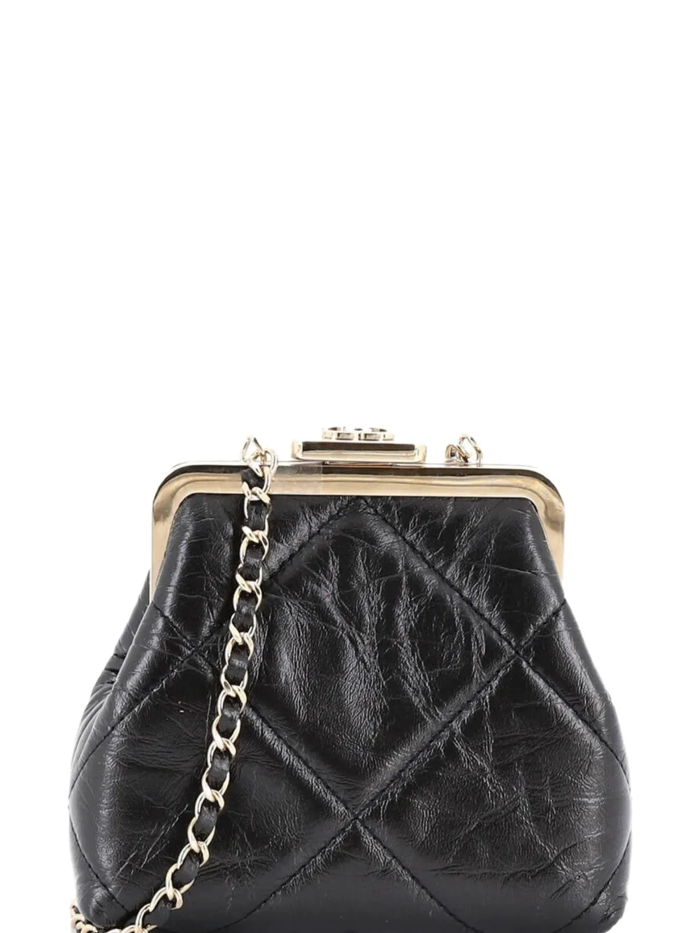 Chanel Pre-owned CC Kisslock Frame Clutch with Chain Quilted Lambskin Mini Crossbody Bag in Black, view 4