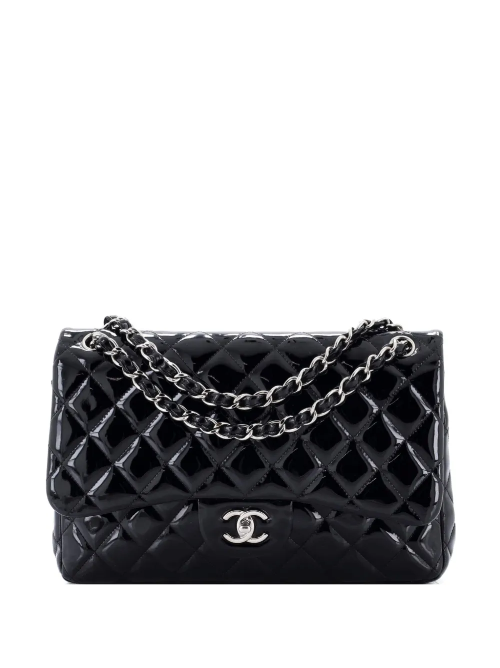 CHANEL Pre-Owned Classic Double Flap Bag Quilted Patent Jumbo shoulder bag - Nero