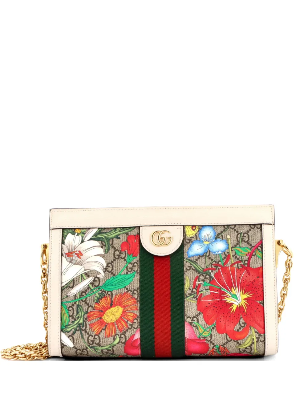 Gucci Pre-Owned Ophidia Chain Shoulder Bag Flora GG Coated Canvas Small crossbody bag - Marrone