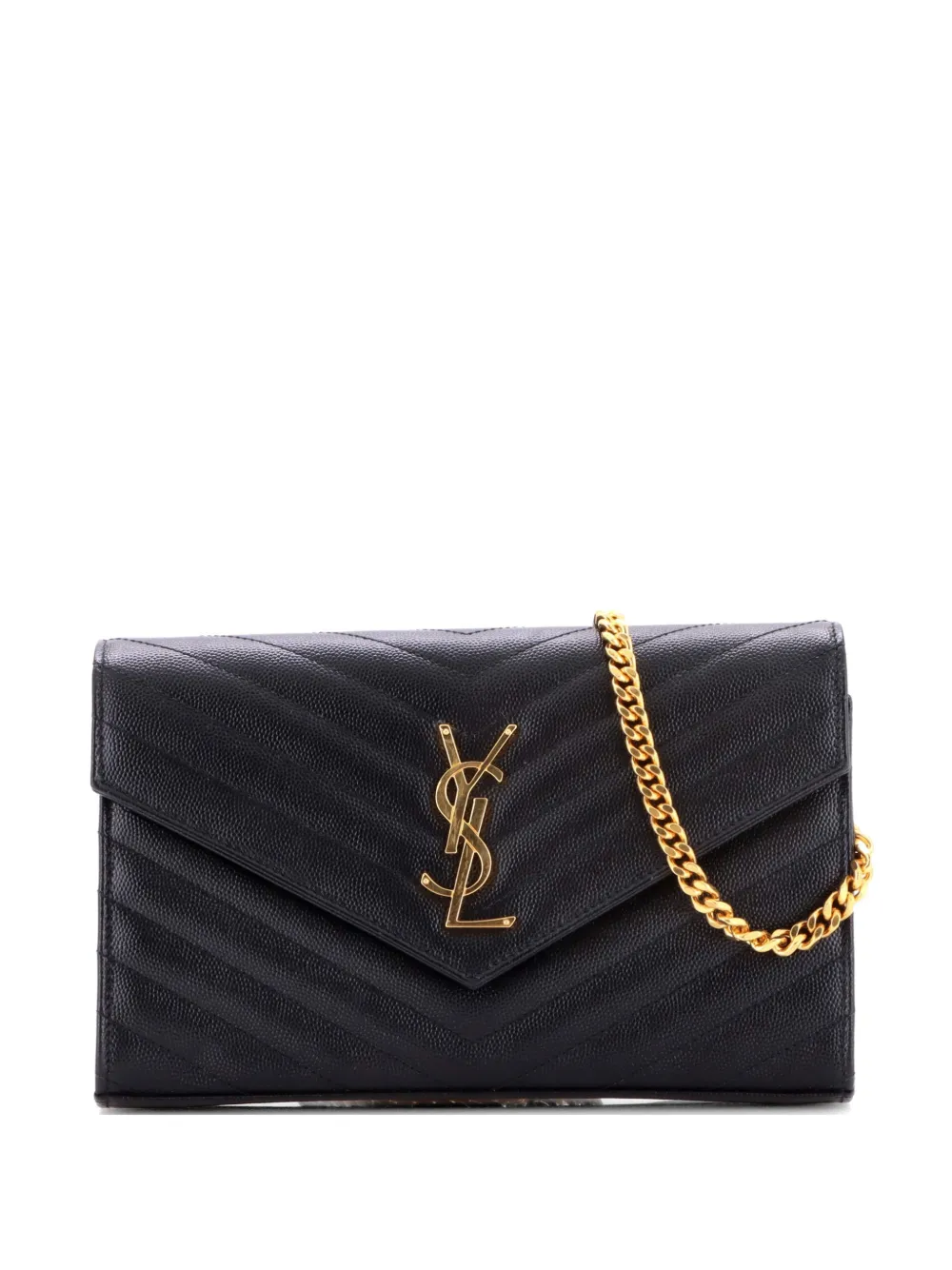 Saint Laurent Pre-Owned Classic Monogram Wallet on Chain Matelasse Chevron Leather Medium crossbody bag - Schwarz