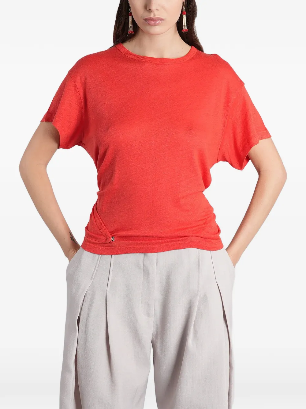 IRO Sorenza twist-detail linen T-shirt - Rosso