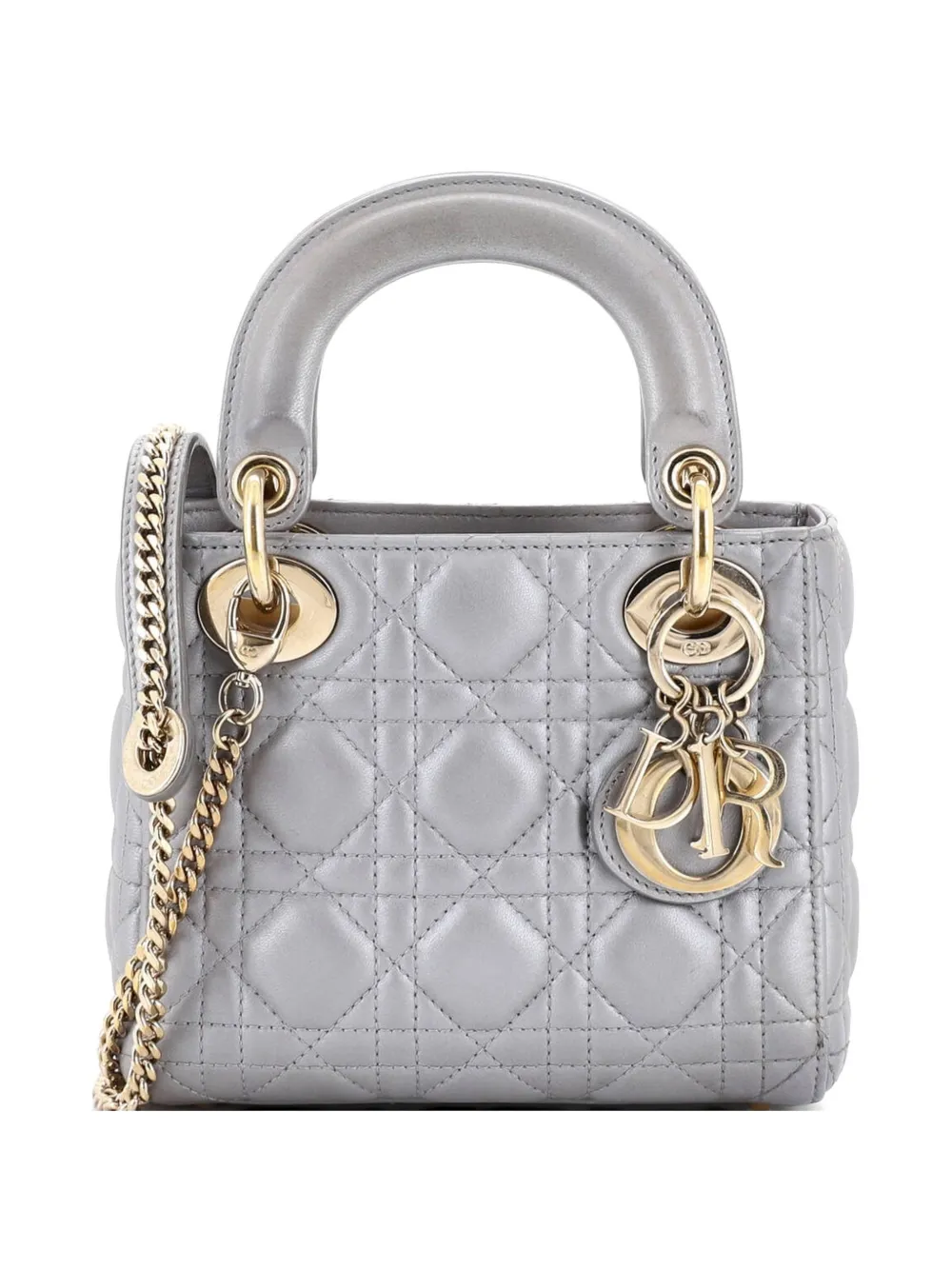 Christian Dior Pre-Owned Lady Dior Chain Bag Cannage Quilt Lambskin Mini satchel - Grigio