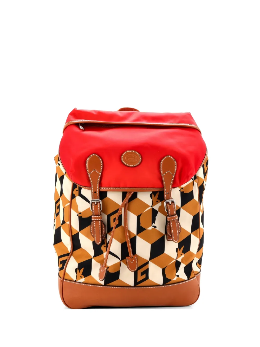 Gucci Pre-Owned Interlocking G Patch Flap Buckle Printed Nylon with Canvas and Leather backpack - Toni neutri