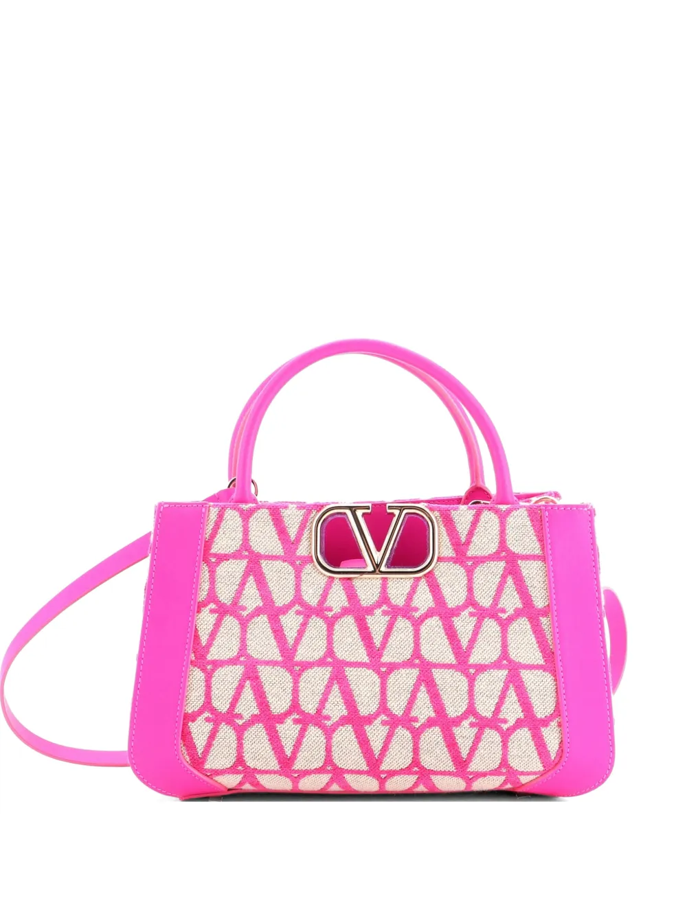 Valentino Garavani Pre-Owned VLogo Shopper Toile Iconograph Fabric with Leather Small tote bag - Rosa