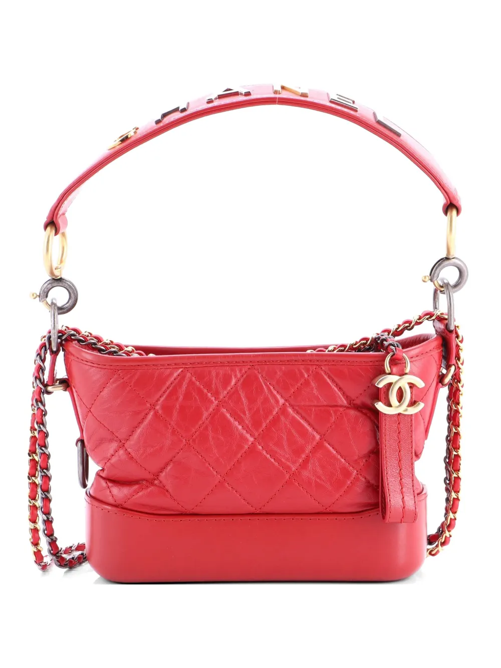 CHANEL Pre-Owned Gabrielle with Logo Handle Quilted Aged Calfskin Small hobo bag - Red
