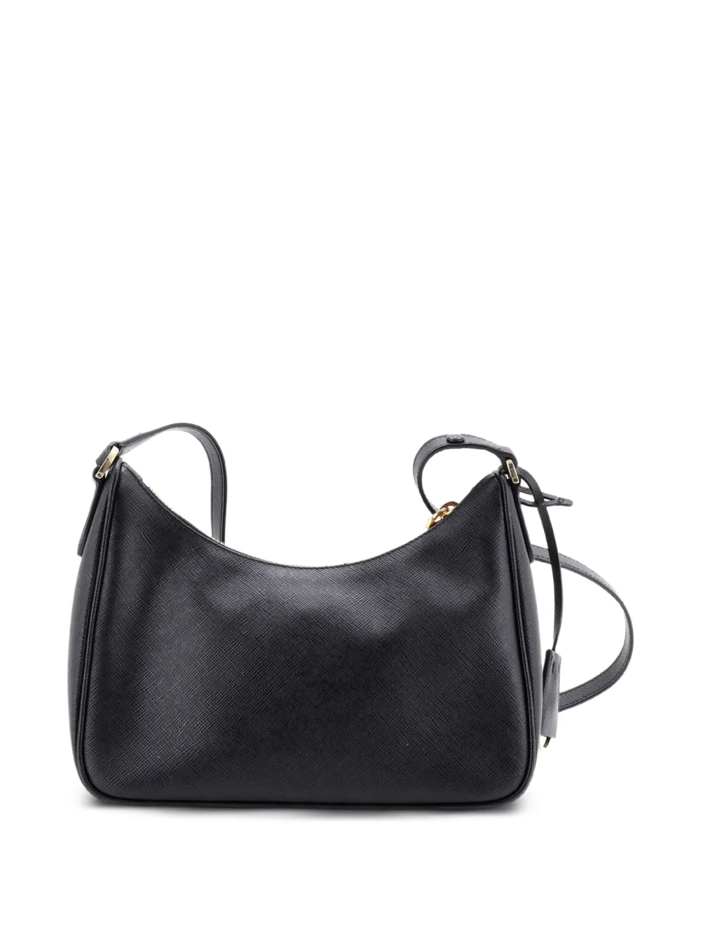  Prada Pre-owned Adjustable Handle Zip Saffiano Leather Mini Hobo Bag - Black 