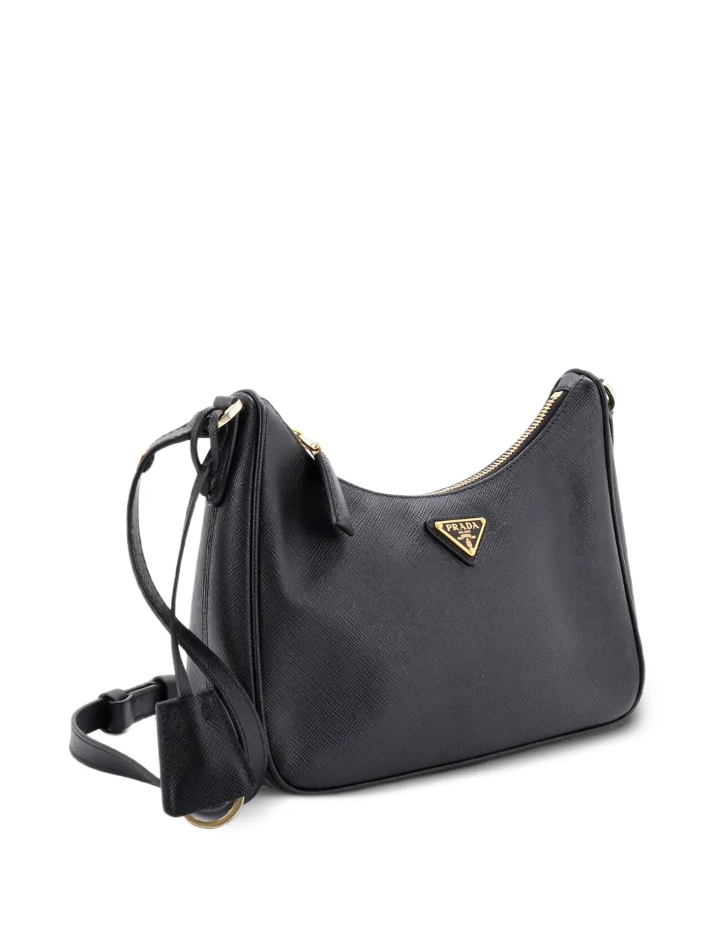  Prada Pre-owned Adjustable Handle Zip Saffiano Leather Mini Hobo Bag - Black 