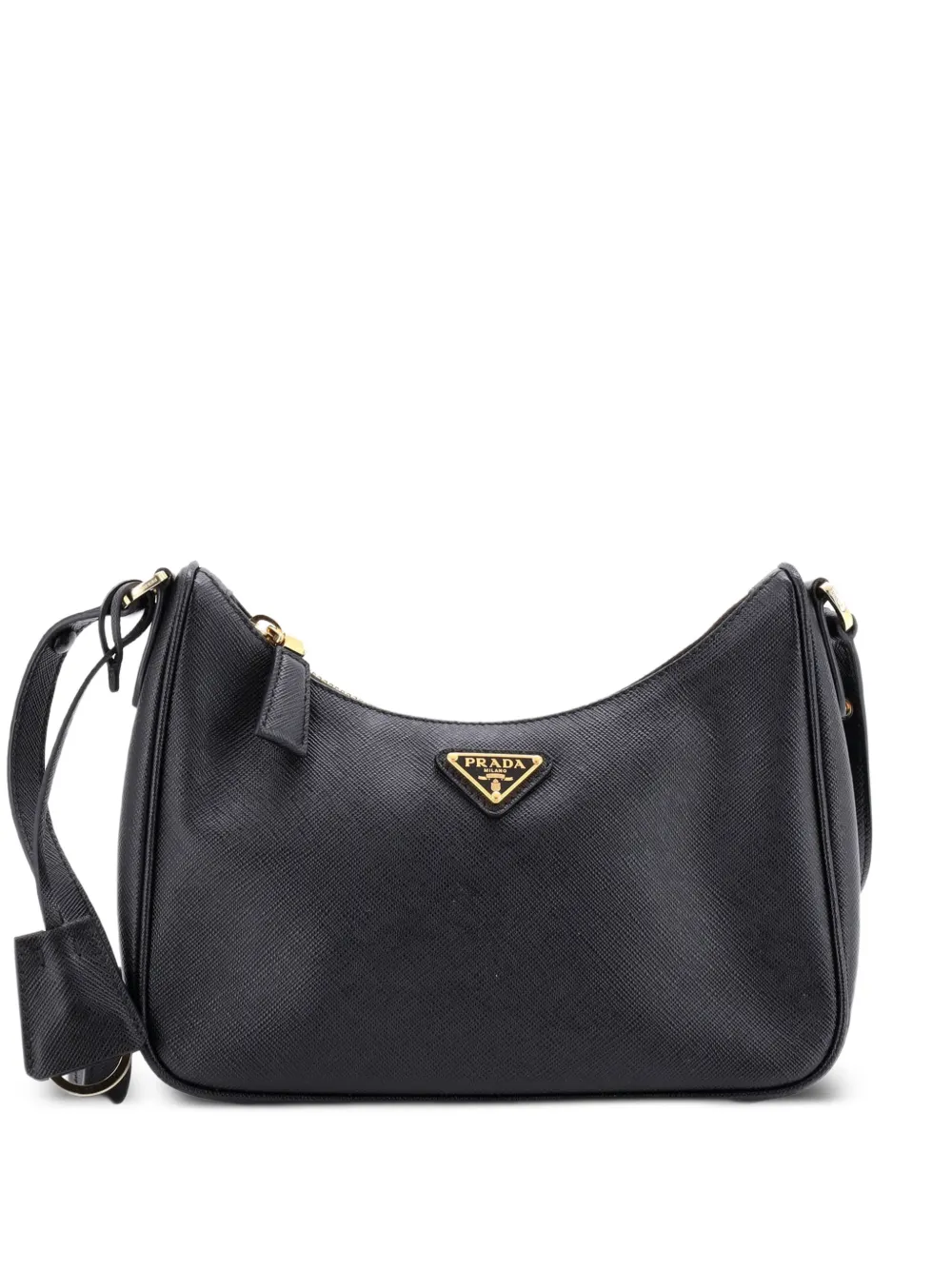 Prada Pre-Owned Adjustable Handle Zip Saffiano Leather Mini hobo bag - Nero