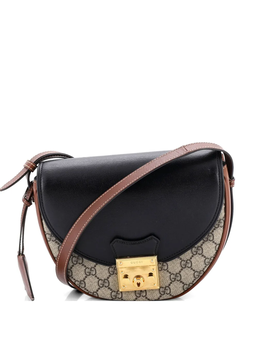 Gucci Pre-Owned Padlock Saddle Shoulder Bag GG Coated Canvas and Leather Medium crossbody bag - Marrone
