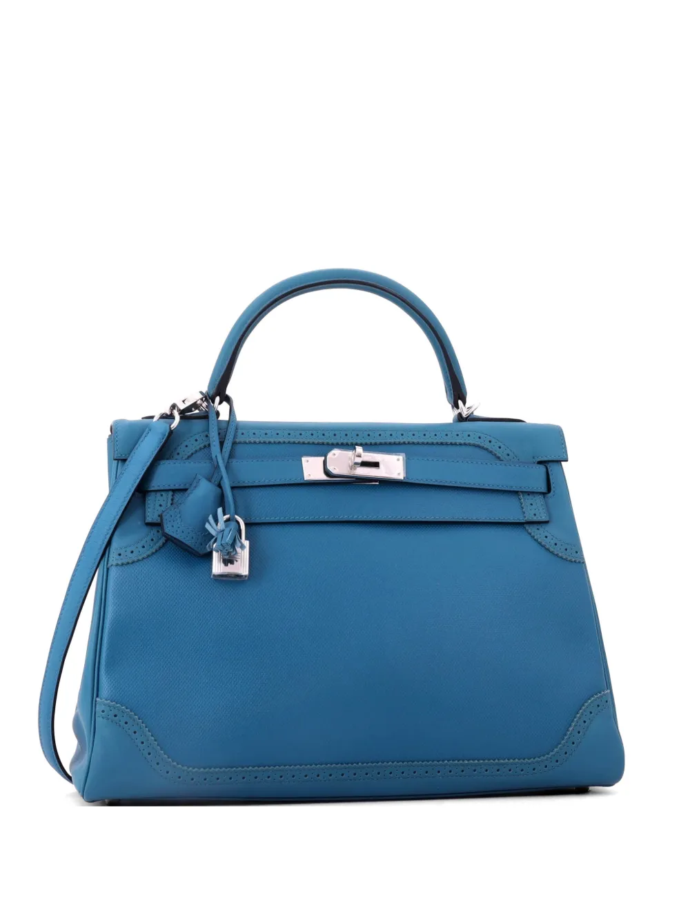 Hermès Pre-Owned Kelly Ghillies Handbag Blue Grain d'H and Swift with Palladium Hardware 32 satchel