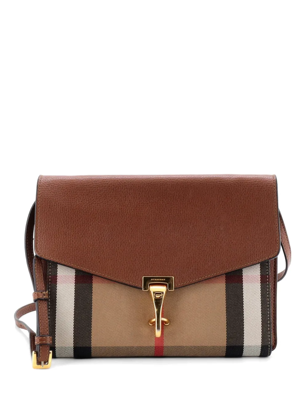 Burberry Pre-Owned Macken Leather and House Check Canvas Small crossbody bag - Marrone