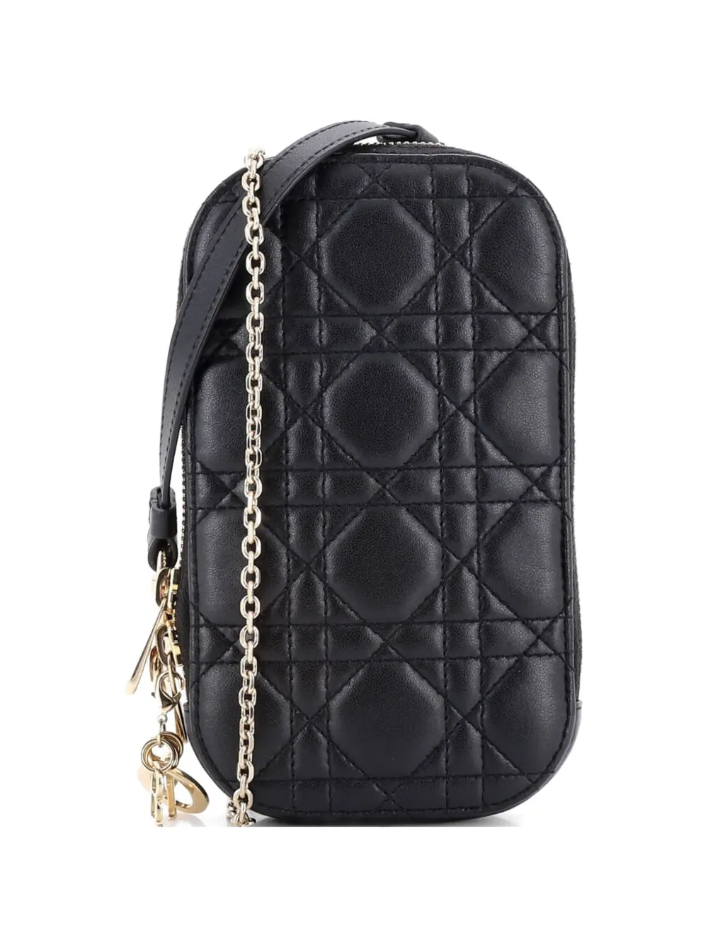 Christian Dior Pre-Owned Lady Dior Phone Holder on Chain Cannage Quilt Lambskin crossbody bag - Nero