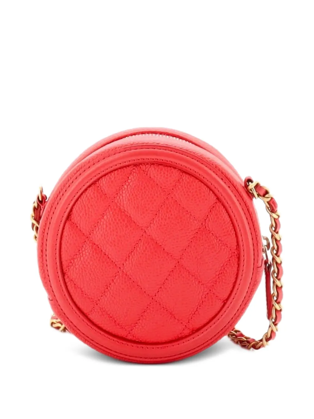  Chanel Pre-owned Filigree Round Clutch With Chain Quilted Caviar Mini Crossbody Bag - Red 
