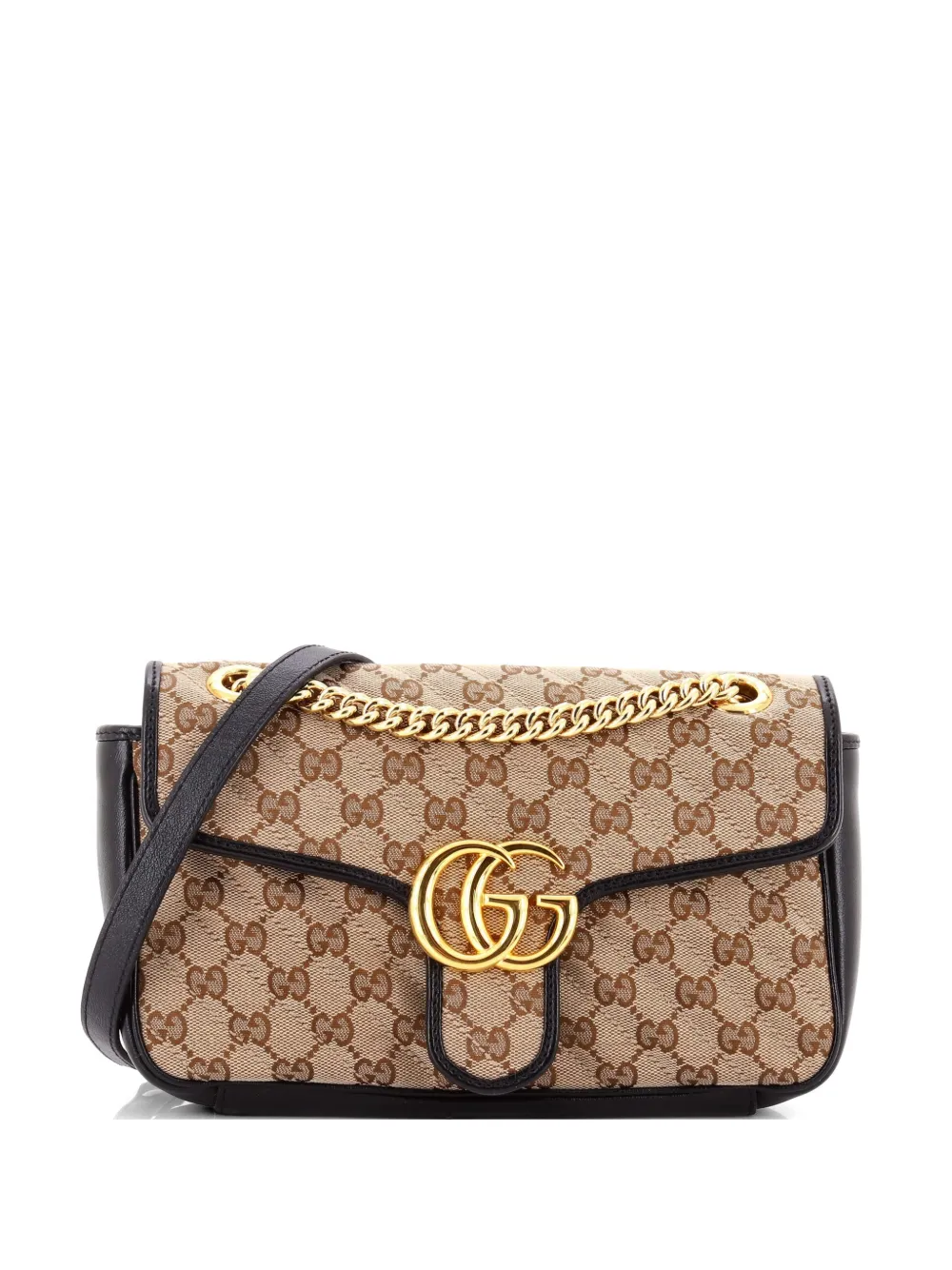 Gucci Pre-Owned GG Marmont Flap Bag Diagonal Quilted GG Canvas with Leather Small shoulder bag - Nero