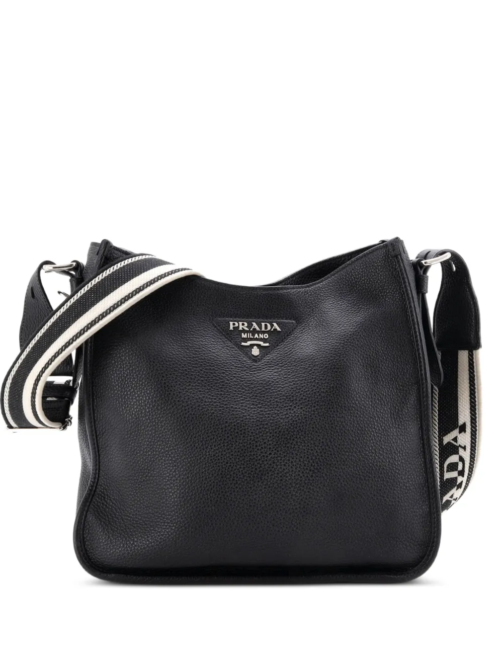 Prada Pre-Owned Logo Strap Leather Medium hobo bag - Nero