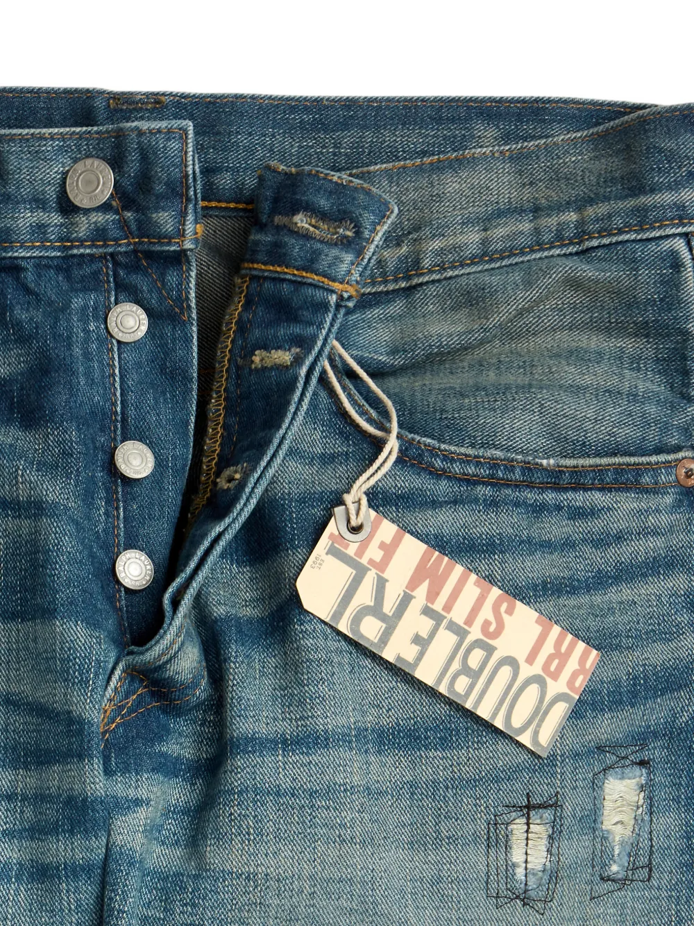 Ralph Lauren RRL Ridgway RRL gerafelde skinny jeans Blauw