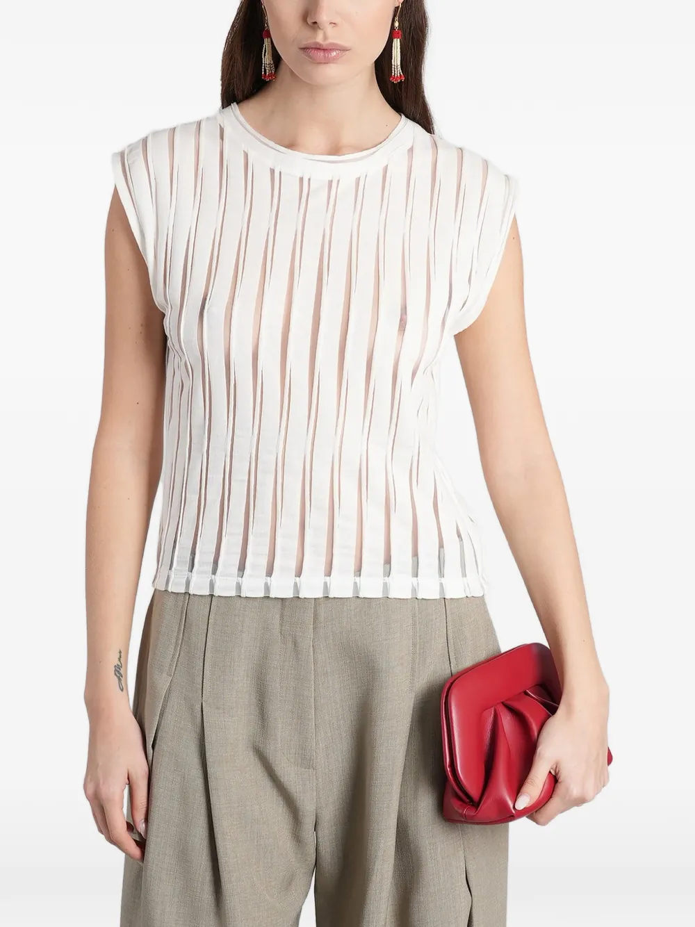 IRO Uzelie sheer-panelled sleeveless cotton top - Bianco