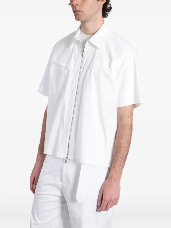 zip up dress shirts White Zipper Shirt Rainbow with Classic Collar XL