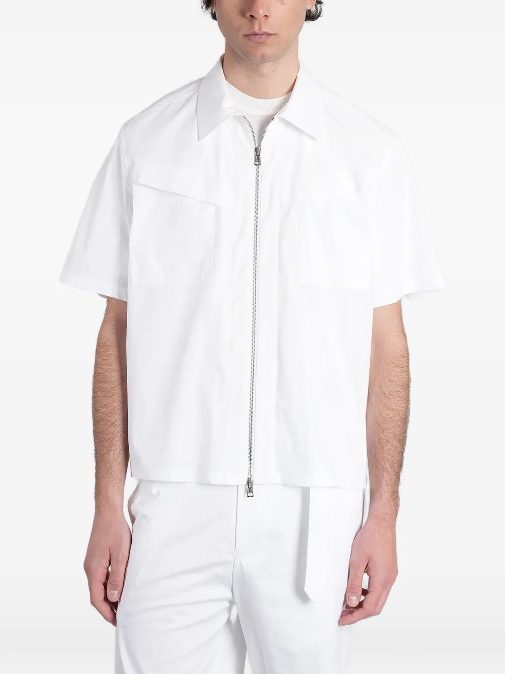 Low Brand s162 zip-up short-sleeve shirt - Bianco