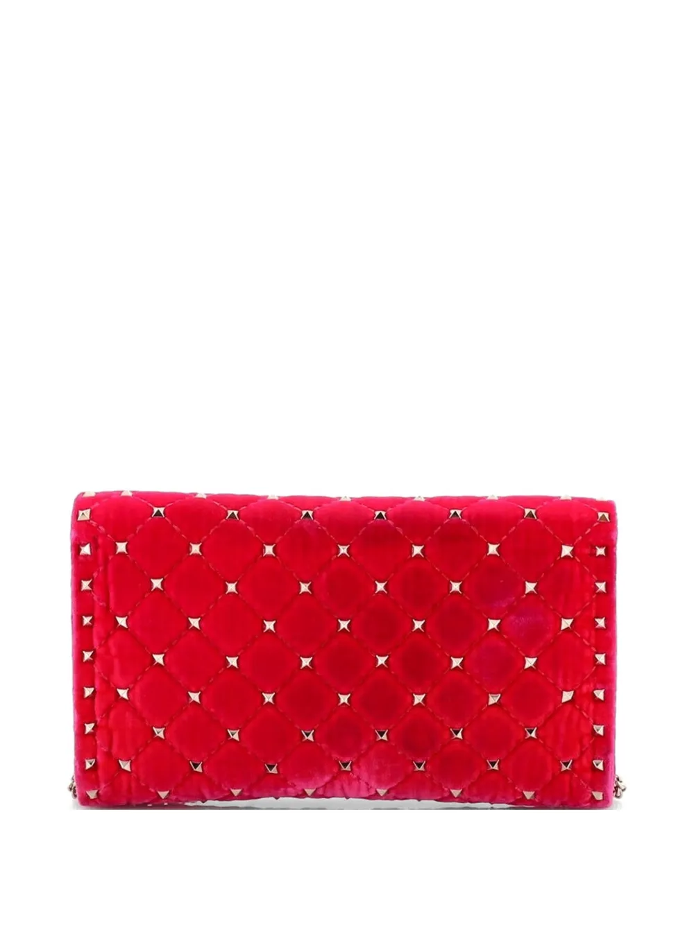  Valentino Garavani Pre-owned Rockstud Spike Wallet On Chain Quilted Velvet Small Crossbody Bag - Pink 