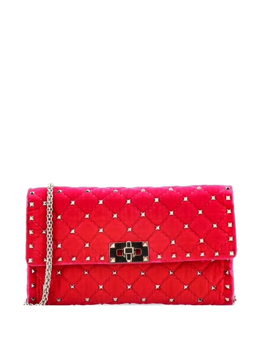 Valentino Garavani Pre-Owned Rockstud Spike Wallet on Chain Quilted Velvet Small crossbody bag - Rosa
