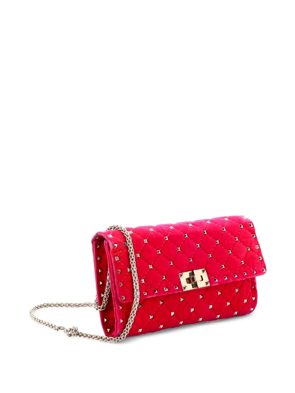  Valentino Garavani Pre-owned Rockstud Spike Wallet On Chain Quilted Velvet Small Crossbody Bag - Pink 