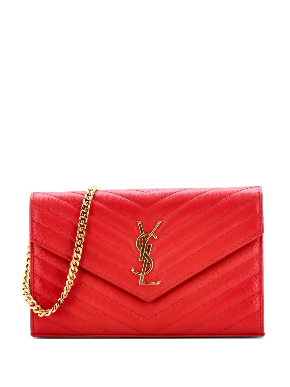 생로랑 Pre-Owned 클래식 모노그램 체인 지갑 마틀라세 셰브런 레더 스몰 크로스 백 JT7XNRNR6027DL6W