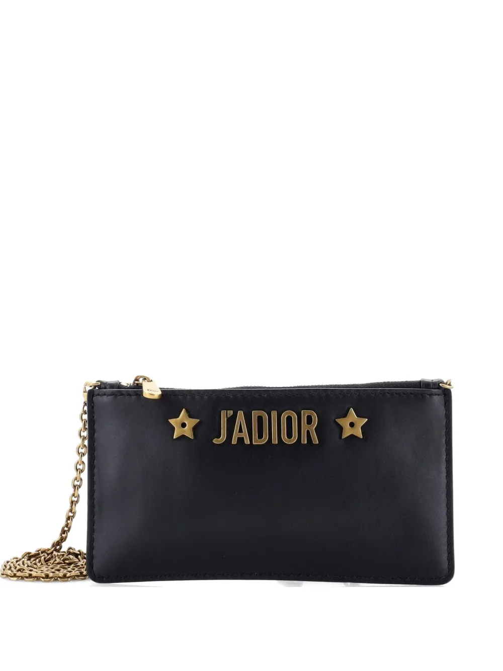 Pre-owned Dior J'a Croisiere Chain Pouch Leather Clutch Bag In Black
